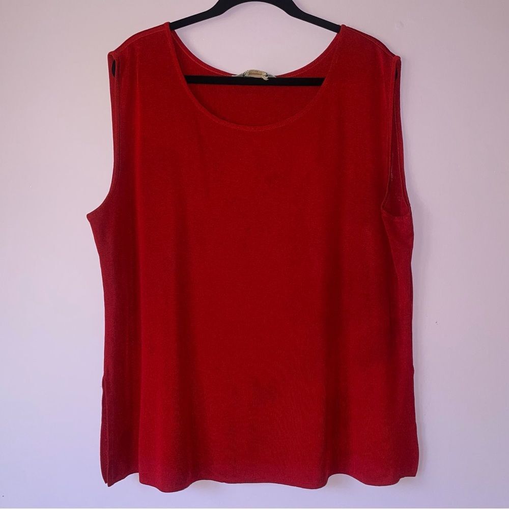 Misook 3X Red Knit Tank Top Double Scoop Neck
